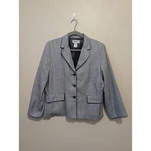 Pendleton Gray and with Navy Blue Lined Womens Blazer Jacket Size 14 wool blend